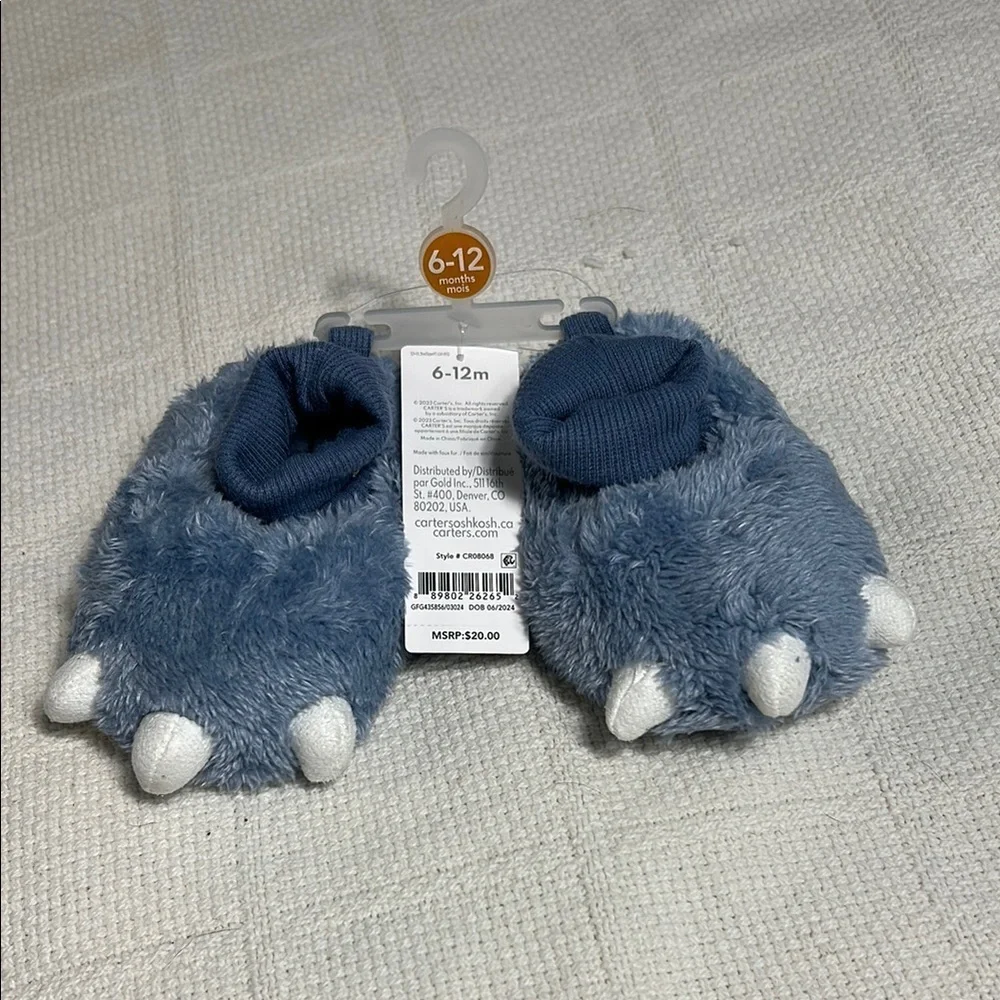 Carter's Blue and White Plush Claw Slippers
